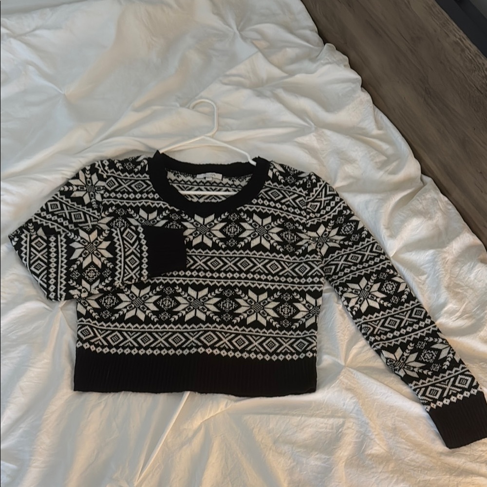 Black and white cropped fair isle sweater